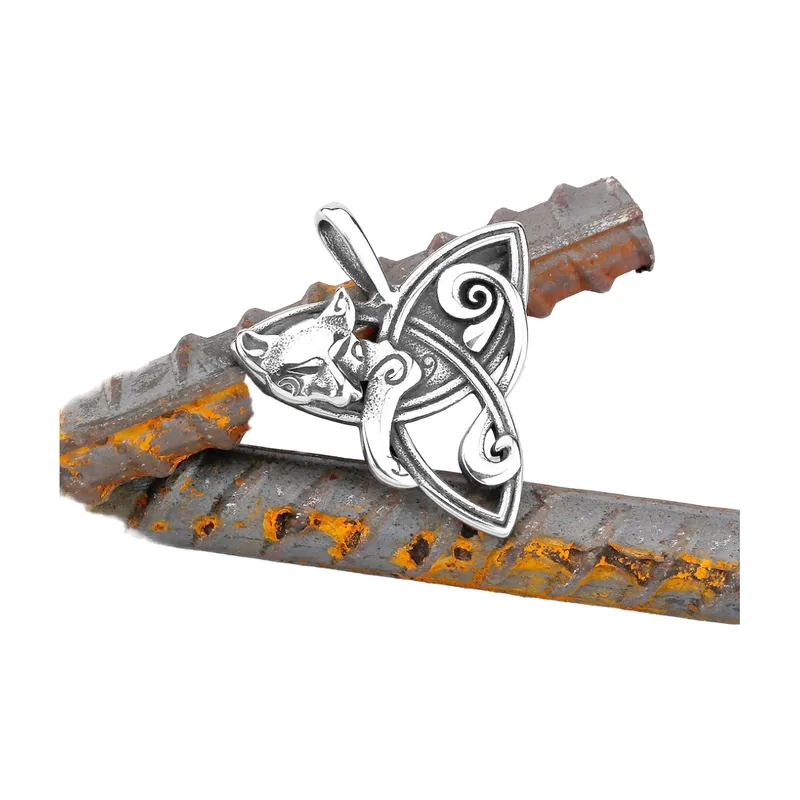 Norse Fox Pendant with Celtic Knot, Stainless Steel