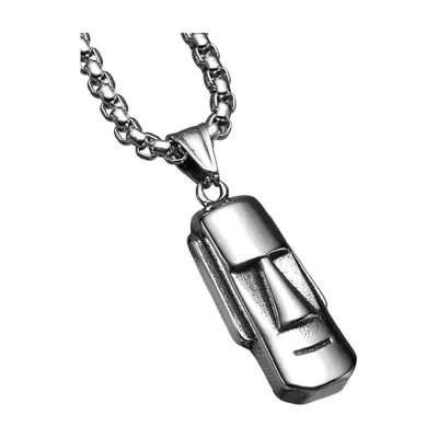 Pendente Statua Moai con Catena a Maglie, Acciaio Inossidabile 316L