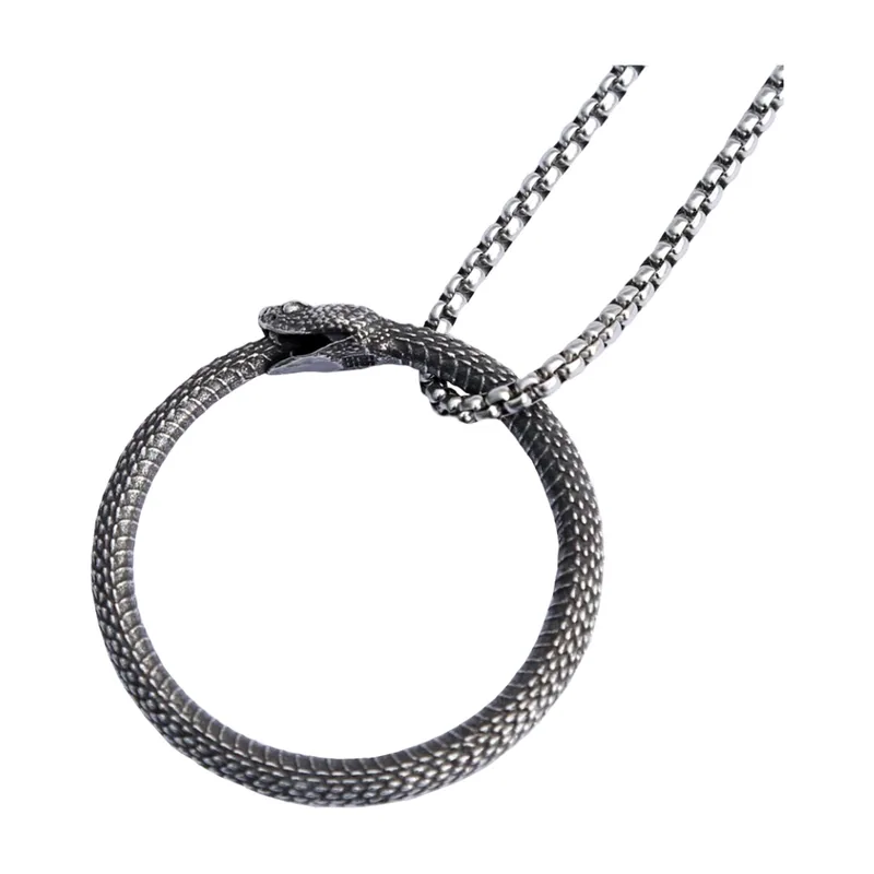 Pendente Serpente Ouroboros con Catena Box, Acciaio Inossidabile