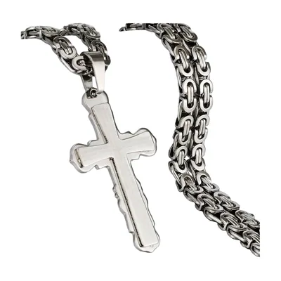 Collier Pendentif Croix avec Chaîne Byzantines, Acier Inoxydable