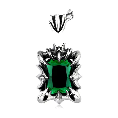 Collana Gotica con Pietra Verde, Acciaio Inossidabile