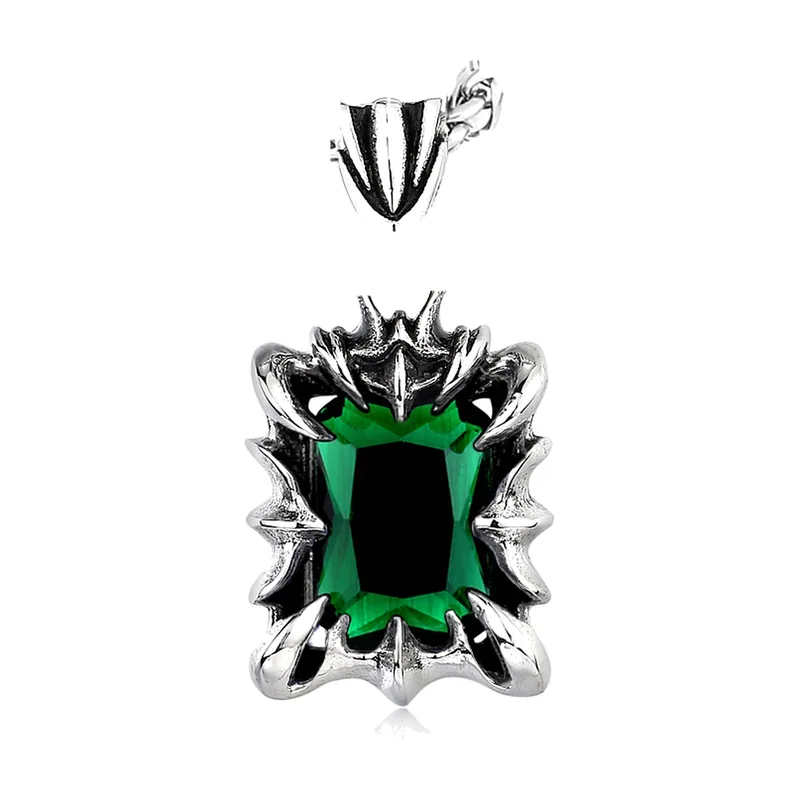 Collier Gothique avec Pierre Verte, Acier Inoxydable