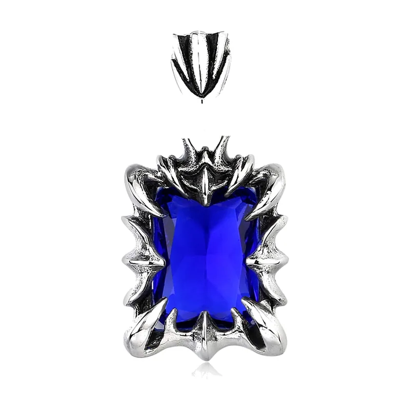 Rectangular Blue Stone Pendant with Gothic Frame, Stainless Steel