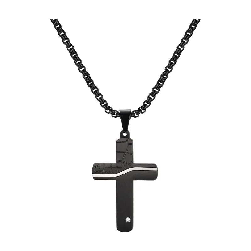 Collana con Pendente a Croce e Zirconia, Acciaio Inossidabile