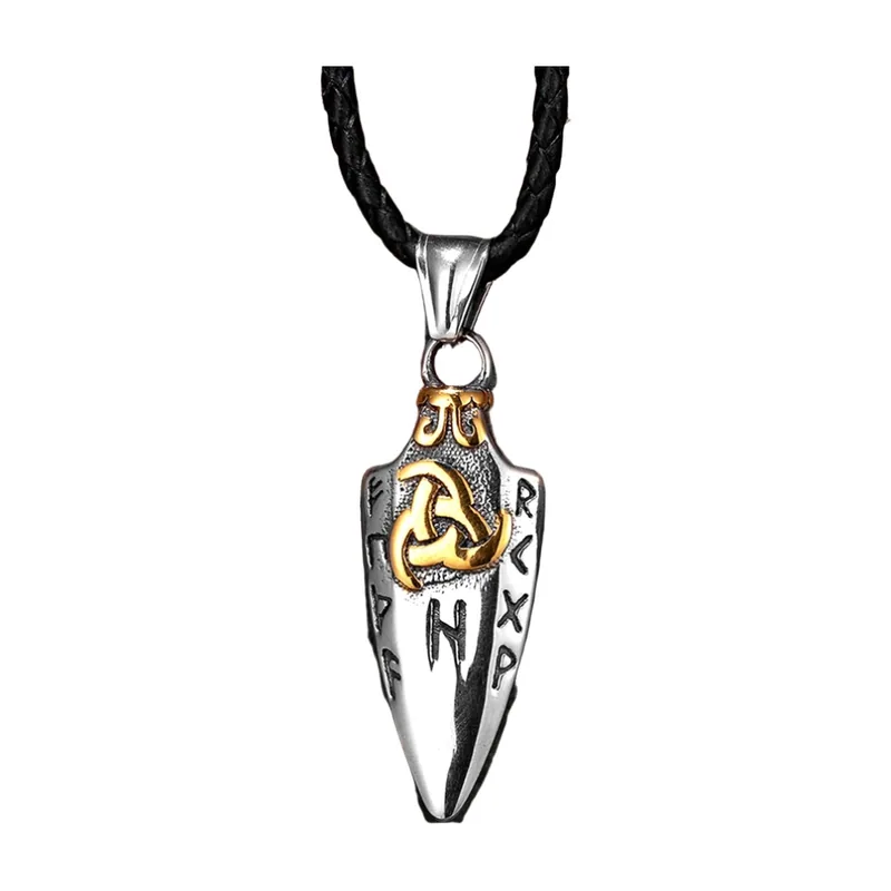 Odin Gungnir Speerspitze Anhänger mit Runen, Edelstahl