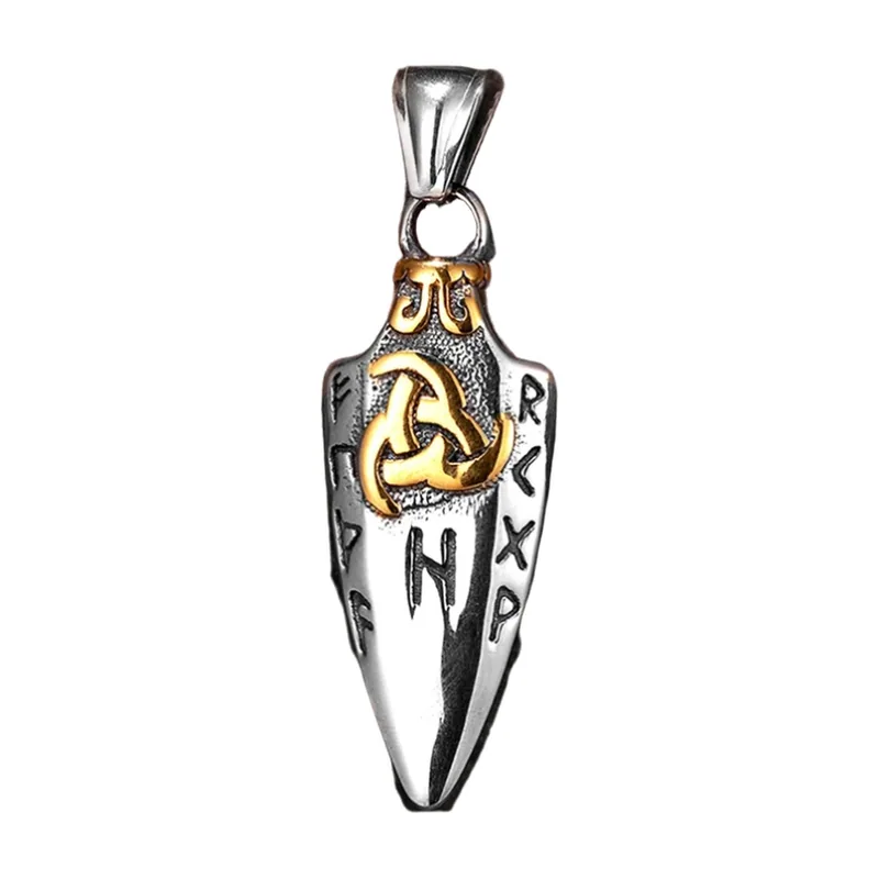 Odin Gungnir Speerspitze Anhänger mit Runen, Edelstahl