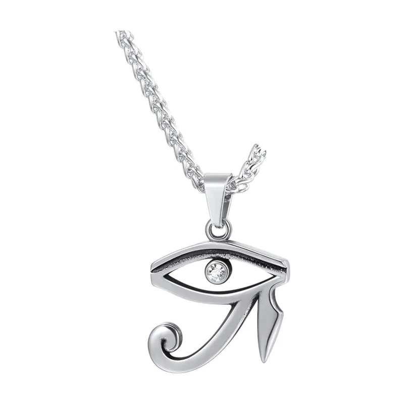 Eye of Horus Pendant with Cubic Zirconia, Stainless Steel