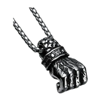 Collana con Pendente a Pugno e Catena a Maglie, Acciaio Inossidabile