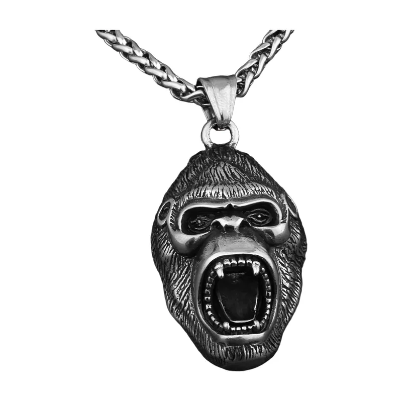 Pendentif Tête de Gorille avec Chaîne, Acier Inoxydable