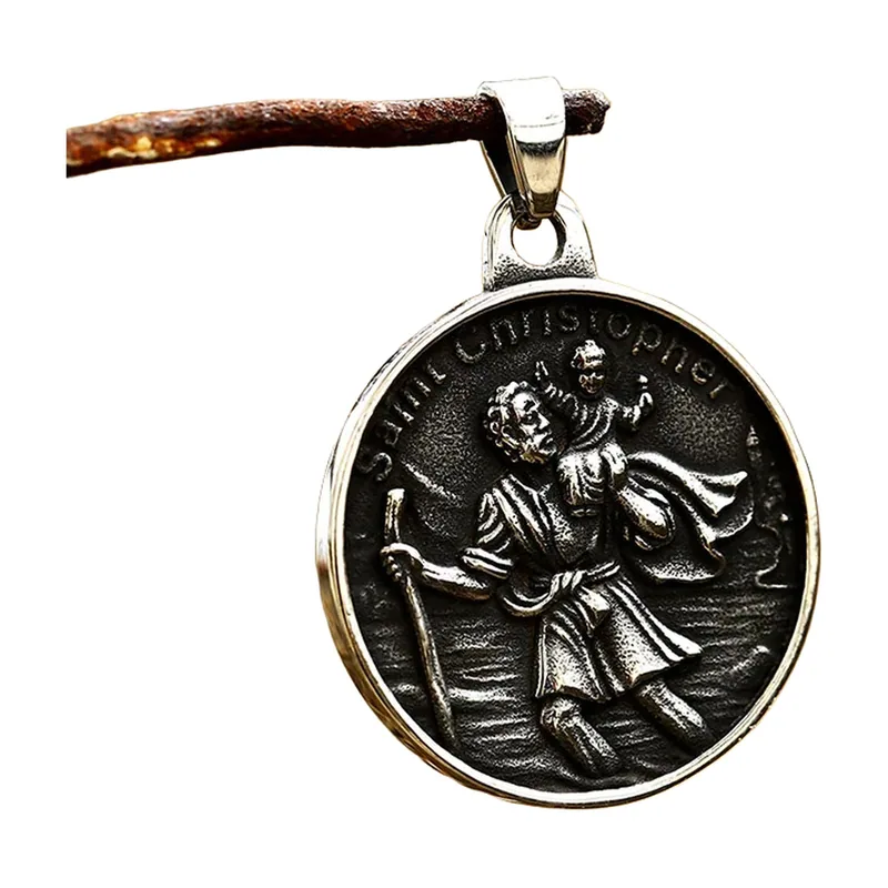 Colgante Medalla de San Cristóbal con Cadena, Acero Inoxidable