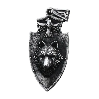 Wolf Shield Viking Pendant with Stainless Steel Chain