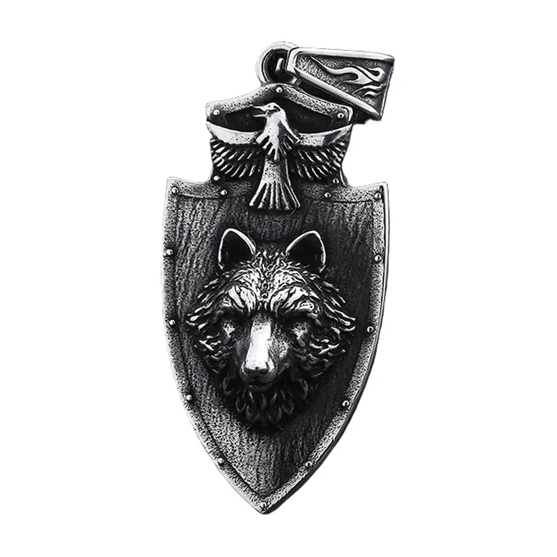 Wolf-Schild Wikinger Anhänger mit Edelstahlkette