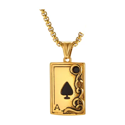 Collana con Pendente Asso di Picche, Acciaio Inossidabile