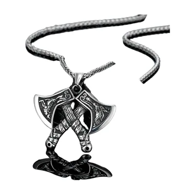 Colgante de Hacha Doble Vikinga con Circonita Negra, Acero Inoxidable