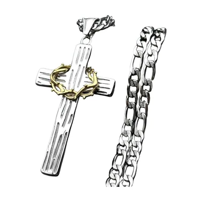Collana con Croce e Corona di Spine, Acciaio Inossidabile