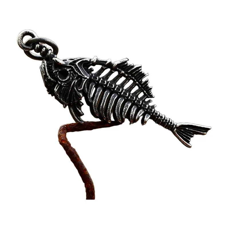 Pendentif Squelette de Poisson avec Chaîne, Acier Inoxydable