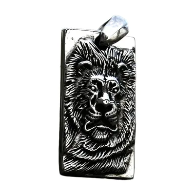 Pendentif Médaillon Tête de Lion avec Chaîne, Acier Inoxydable