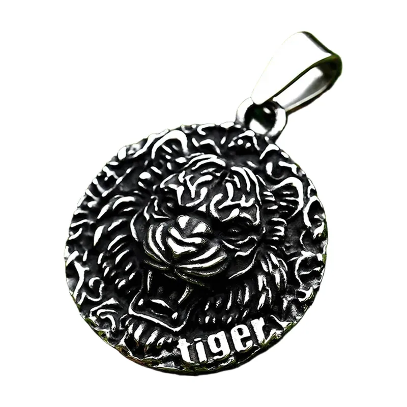 Tigerkopf Medaillon Anhänger mit Kette, Edelstahl