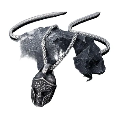 Spartan Helmet Pendant with Rope Chain, Stainless Steel