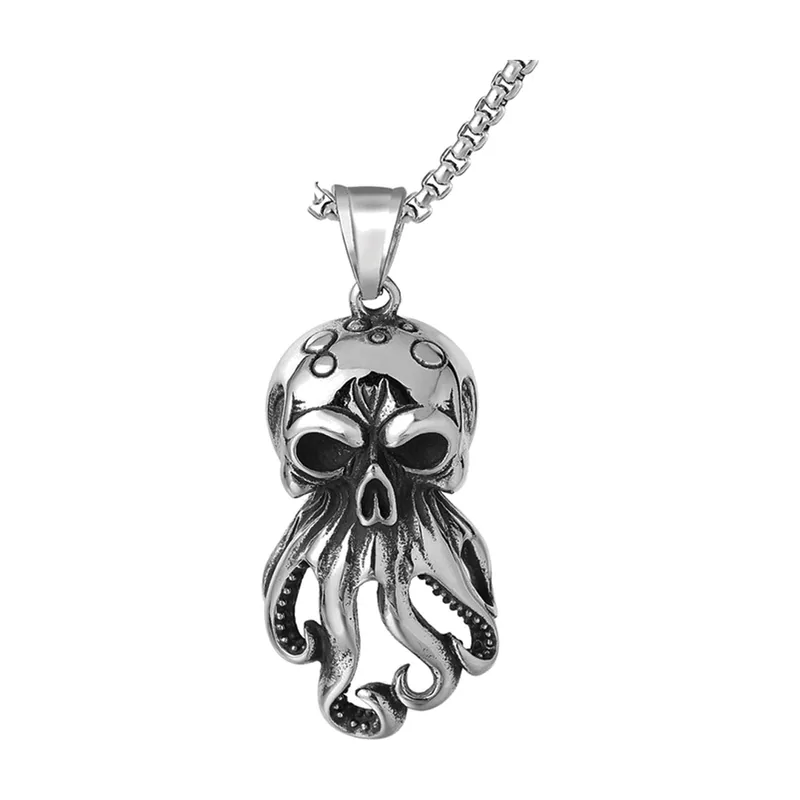 Krake-Totenkopf Anhänger mit Panzerkette, Edelstahl