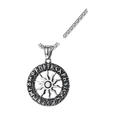 Apollo Sun God Pendant with Norse Runes, Stainless Steel