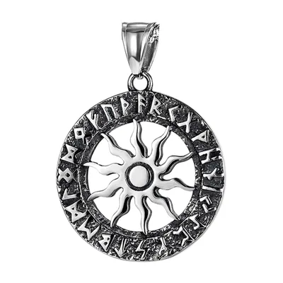 Apollo Sun God Pendant with Norse Runes, Stainless Steel