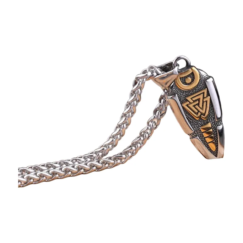 Odin Speer Gungnir und Valknut Anhänger mit Runenkette, Edelstahl