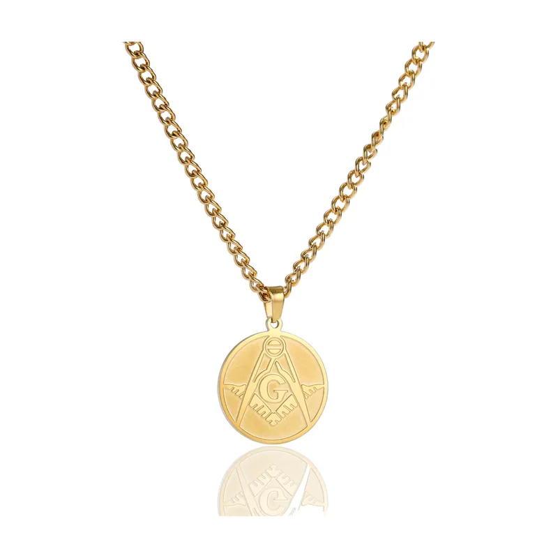 Collier Pendentif Franc-Maçon Équerre et Compas, Acier Inoxydable