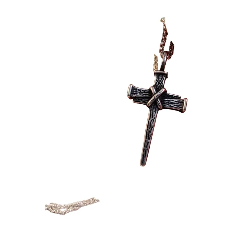 Vintage Cross Pendant with Rope Chain, Stainless Steel