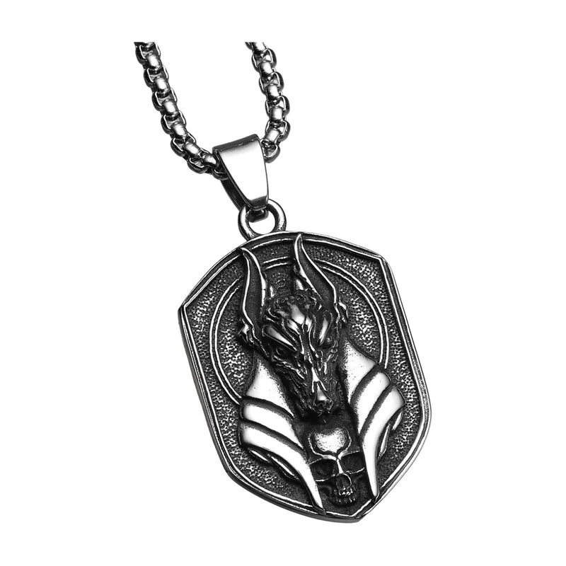 Collier Anubis avec Détail Crâne, Acier Inoxydable