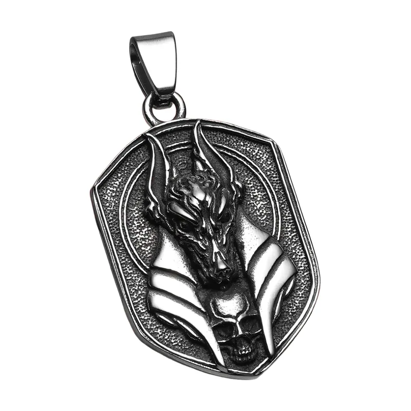 Collier Anubis avec Détail Crâne, Acier Inoxydable
