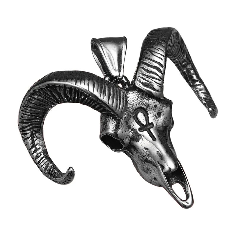 Ziegenkopf-Anhänger mit Ankh-Symbol, Edelstahl