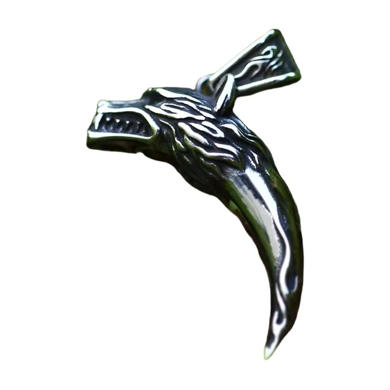 Wikinger Wolfskopf Zahn Anhänger mit Kette, Edelstahl