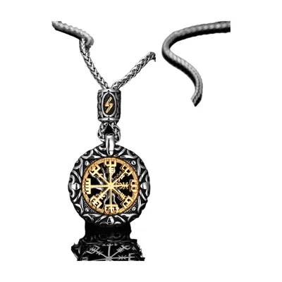 Pendentif Boussole Vegvisir et Chaîne Runique, Acier Inoxydable