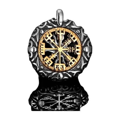 Pendentif Boussole Vegvisir avec Runes Nordiques, Acier Inoxydable