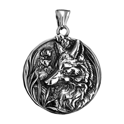 Medaillon Colliers Tête de Loup avec Chaîne, Acier Inoxydable