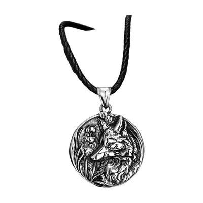 Pendentif Médaillon Tête de Loup avec Cordon Tressé, Acier Inoxydable