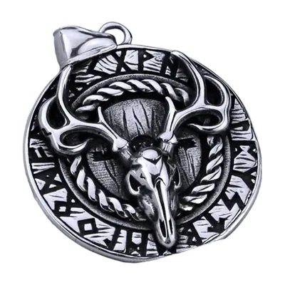 Wikinger Hirschkopf Medaillon Anhänger mit Kette, Edelstahl