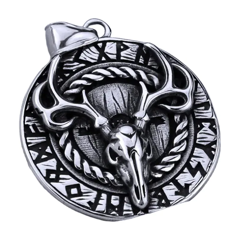 Wikinger Hirschkopf Medaillon Anhänger mit Kette, Edelstahl