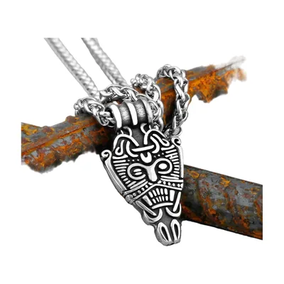 Pendentif Masque Viking avec Chaîne Gourmette, Acier Inoxydable