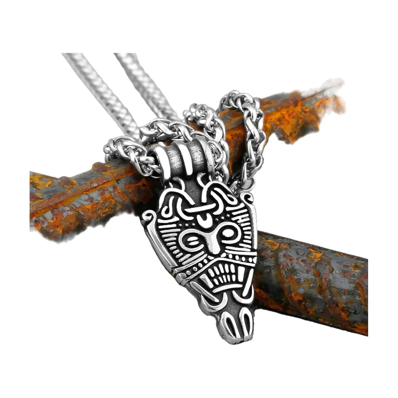 Wikinger Masken-Anhänger mit Panjerkette, Edelstahl