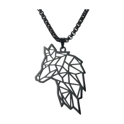 Wolfskopf Anhänger im geometrischen Design, schwarzer Edelstahl
