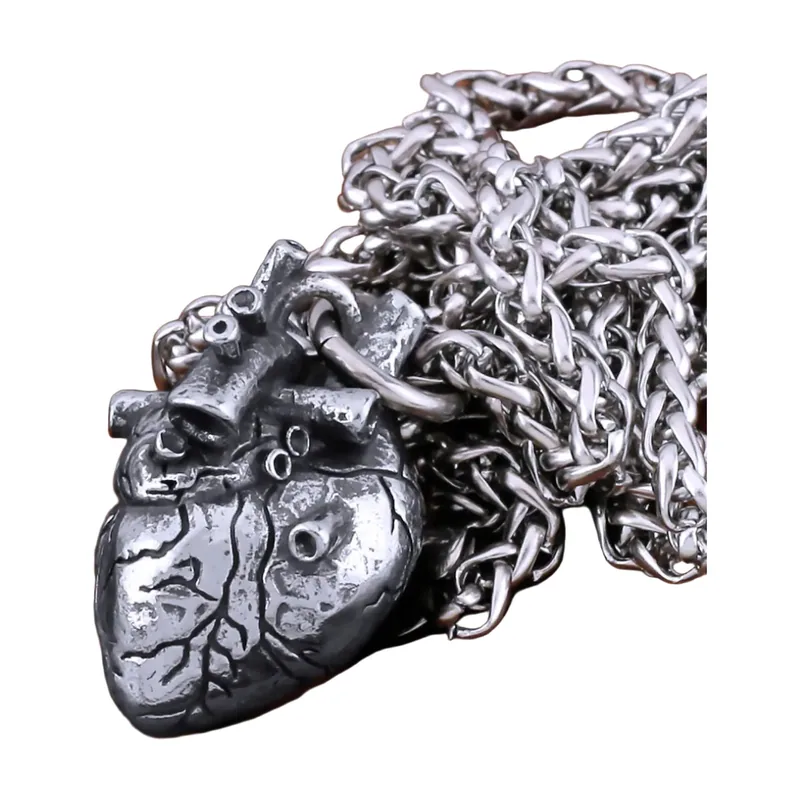 Colgante de Corazón Anatómico con Cadena Curb, Acero Inoxidable