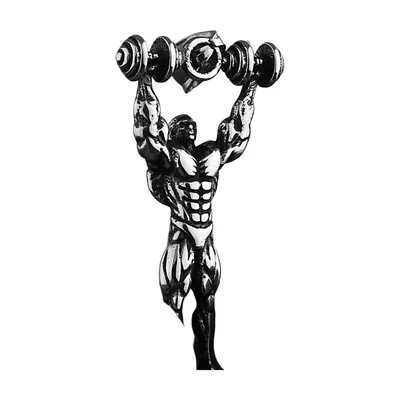 Bodybuilder Weightlifting Pendant with Cubic Zirconia, Stainless Steel