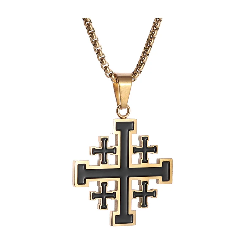Colgante Cruz de Jerusalén con Cadena, Acero Inoxidable