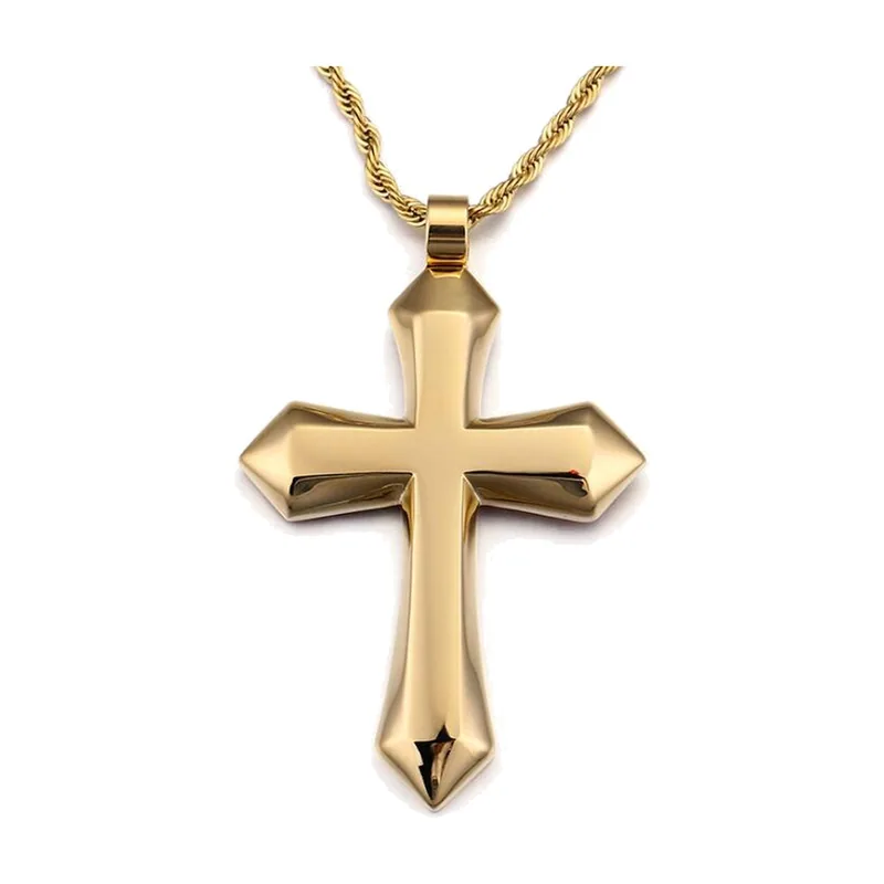 Collier Pendentif Croix Polie, Acier Inoxydable