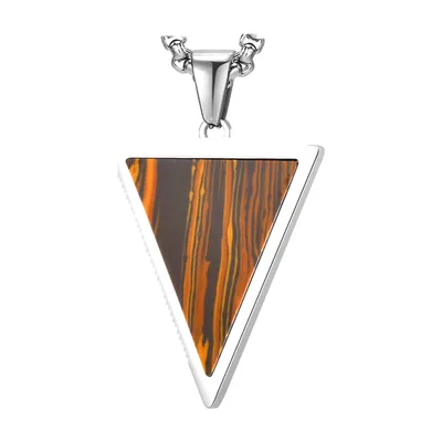 Colgante de Triángulo Invertido con Piedra Marrón, Acero Inoxidable