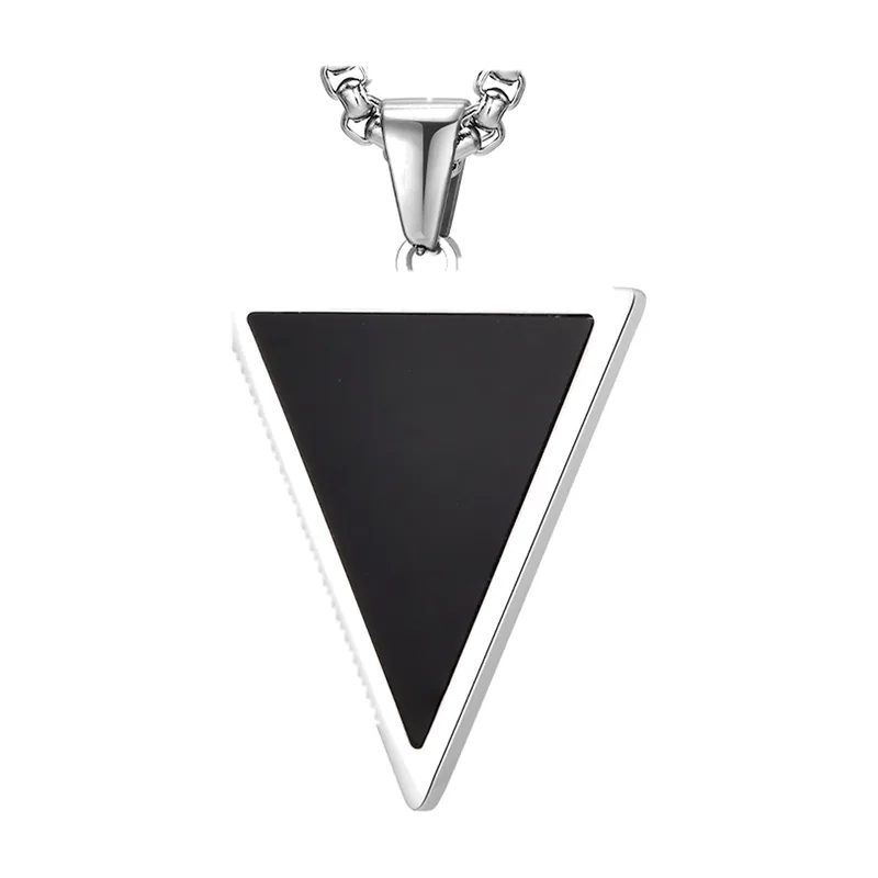Collier Pendentif Triangle Inversé avec Pierre Noire, Acier Inoxydable