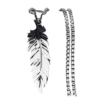 Colgante de Pluma con Cadena de Cuerda, Acero Inoxidable