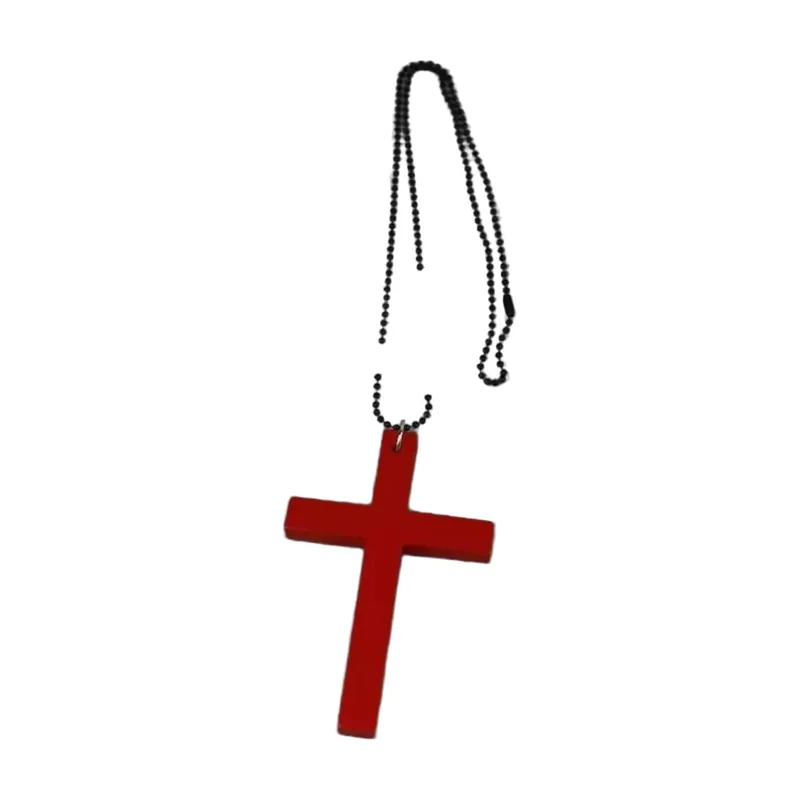Gothic Cross Pendant with Black Ball Chain, Stainless Steel